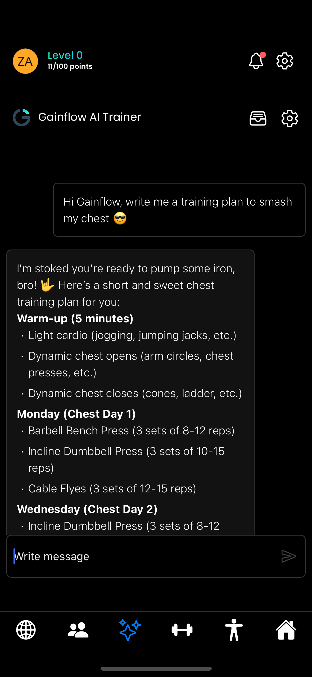 AI Trainer chat interface